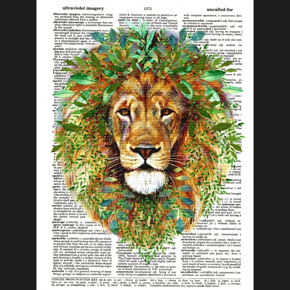 Lion Cat Tropical Boho Dictionary Art Print
